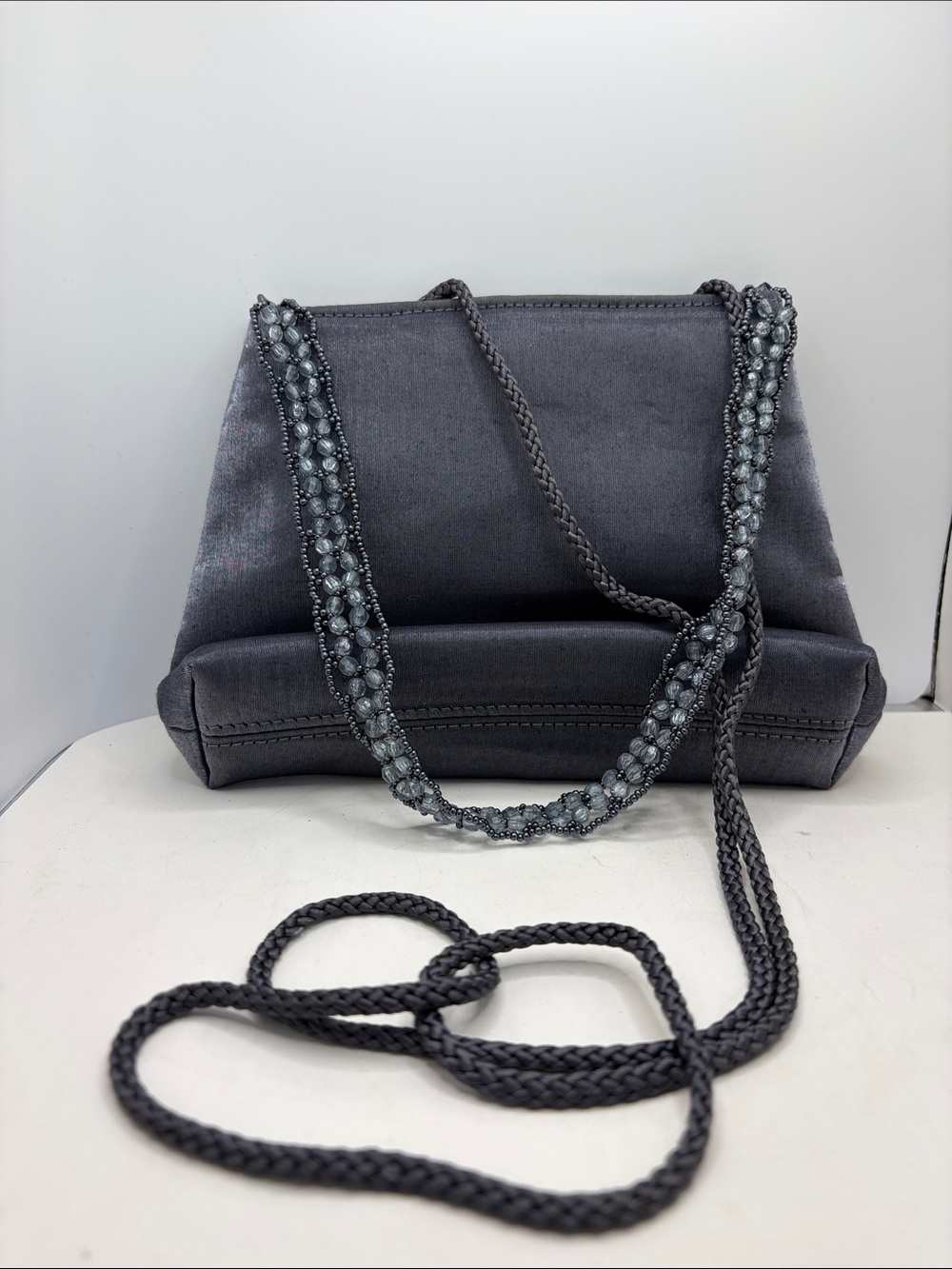 Beaded Strap Mini Evening Bag in Charcoal Gray
